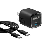 Anker 25W USB C Charger Block, Compact and Foldable, Supports PPS Fast Charging for Galaxy S24/Z Fold/Z Flip/Tab, iPhone, iPad (Black, 1pack with Cable)
