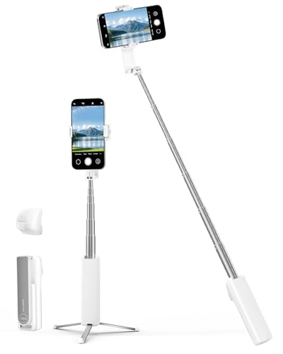 Aluminum Alloy Wireless Selfie Stick Tripod with Detachable Remote, Lightweight Extendable Phone Stand Compatible with 47" iPhone & Android