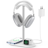 Headphone Stand, 2-in-1 Wireless Charger for iPhone/ Watch, Aluminum Alloy Rod, Minimalist Desk Organizer, White