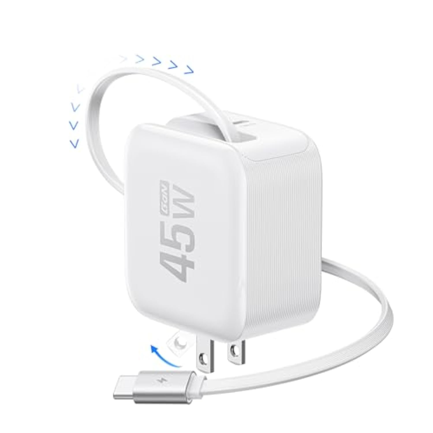 45W Usb C Charger With Retractable Cable, 3-In-1 Gan Phone Charger With Type C Cable, 2-Port Fast Charger Compatible With Iphone 16 Pro Max, Ipad Pro/Air, Galaxy S25, Steam Deck (White)