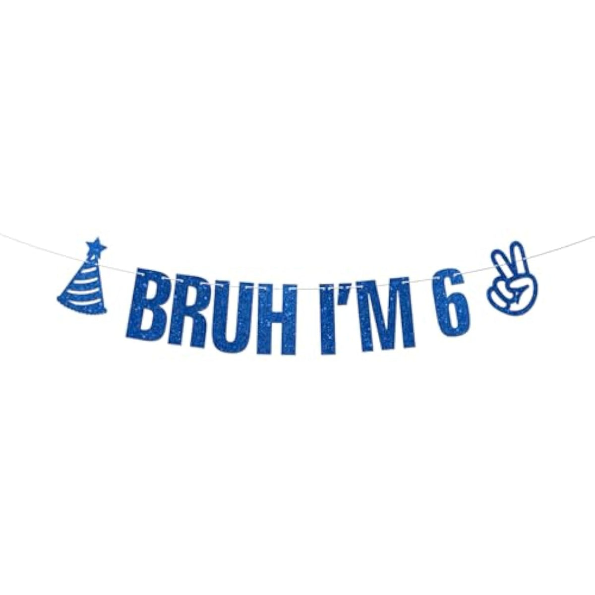 Bruh I'M 6 Banner Blue Glitter 6Th Birthday Party Bunting Garland For Kids Boys Happy 6Th Birthday Party Sign Funny Six Years Old Birthday Party Decoration Supplies