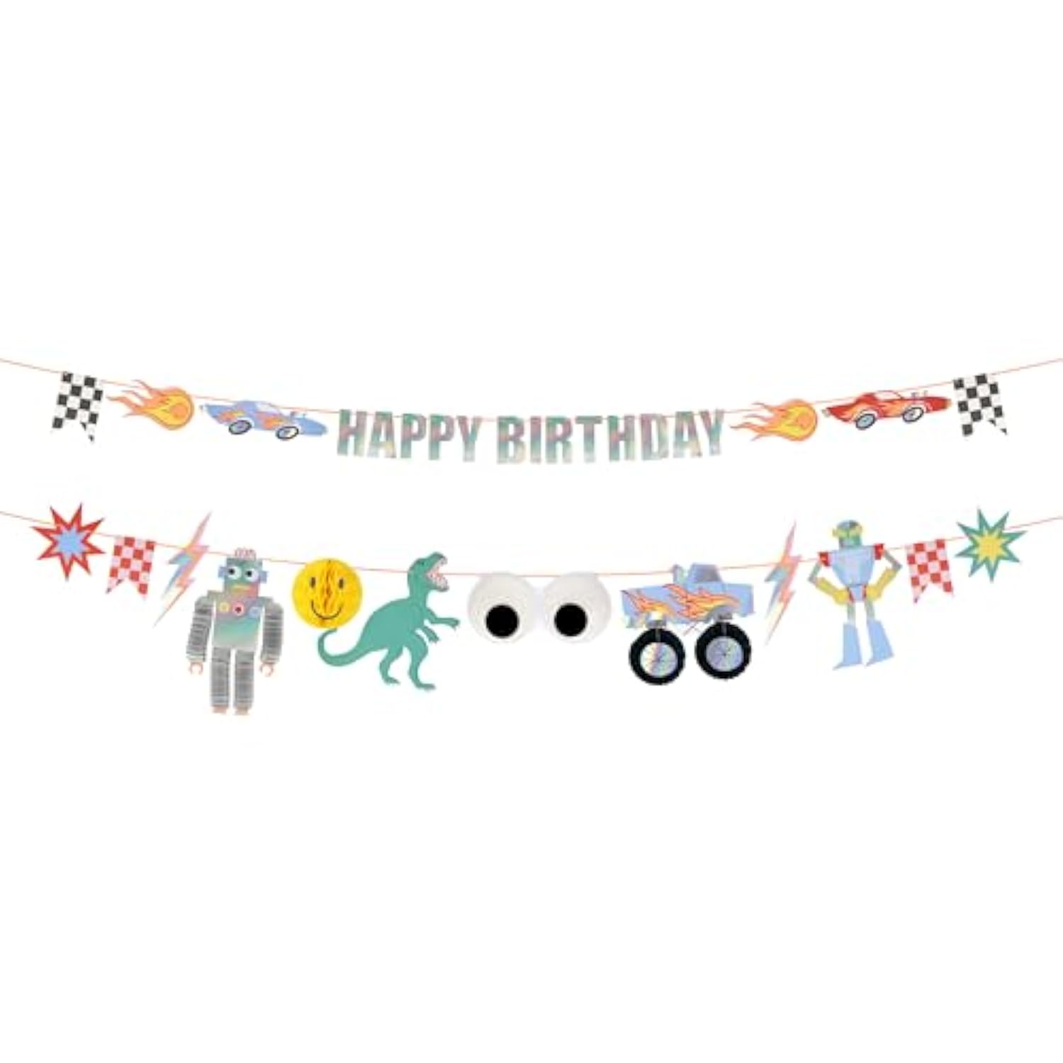 Meri Meri Toybox Icon Party Garland (Pack of 1), Reusable 80s Theme Birthday Party Decoration, 2 String Garland, Honeycomb Details, Retro Designs Paper Garland, 13.5' Including Excess Cord