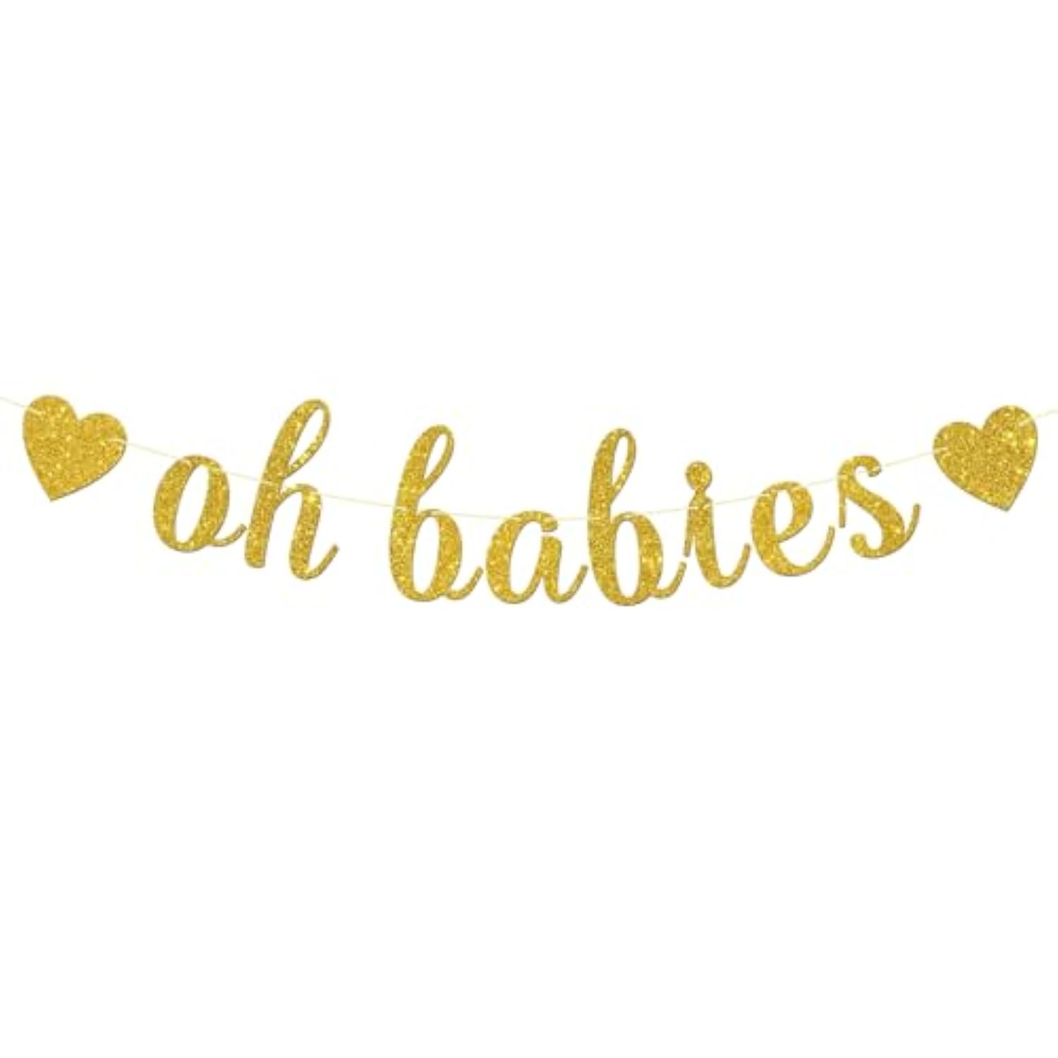 Oh Babies Banner - Twins Baby Shower Party Decor - Twin Boys Twin Girls Birthday Banner - Double The Love Party Decorations, Gold Glitter