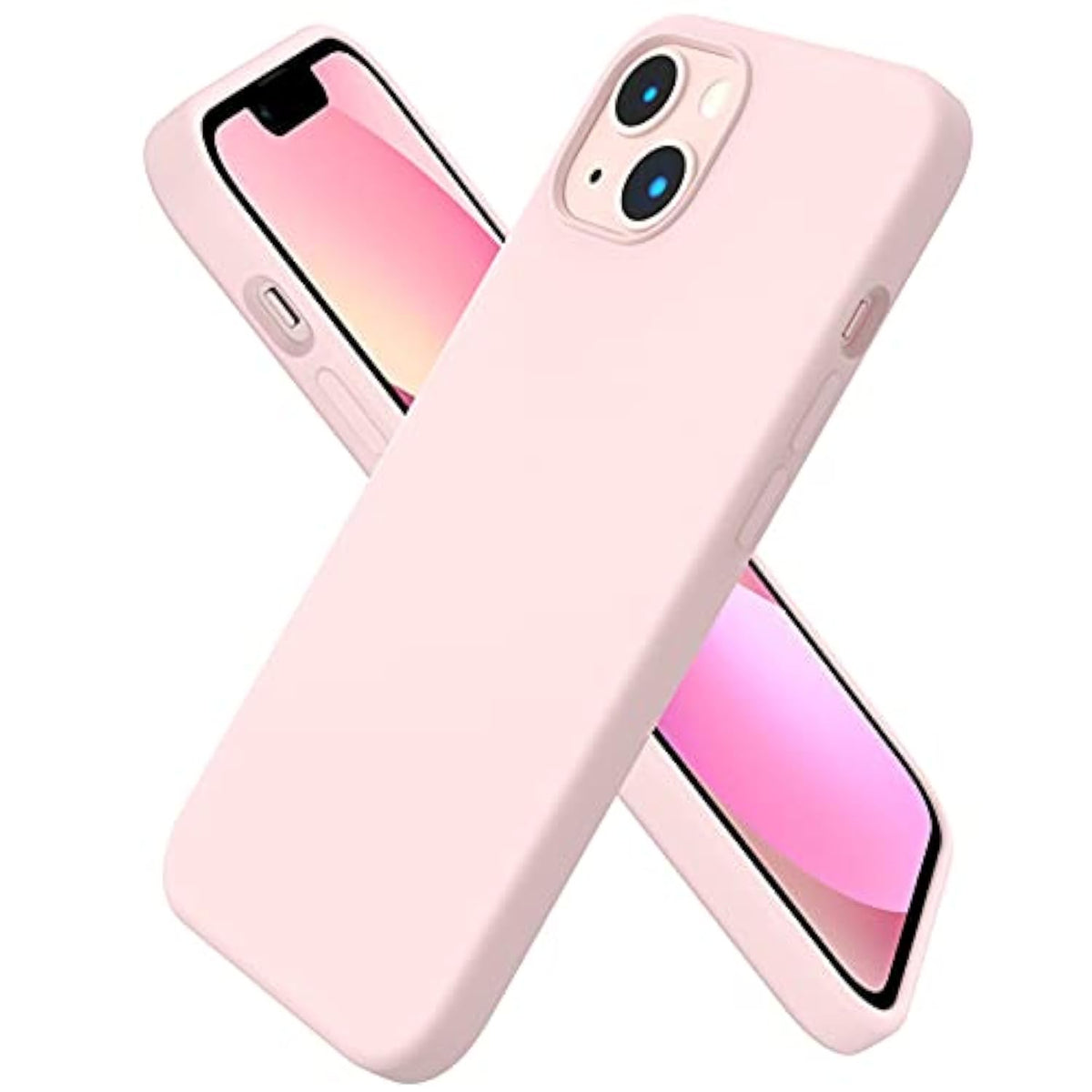 Compatible With 13 Case 6.1, Slim Liquid Silicone 3 Layers Full Covered Soft Gel Rubber Case Cover 6.1 Inch-Chalk Pink