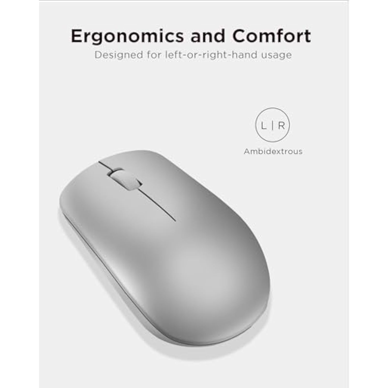 Lenovo 530 Full Size Wireless Computer Mouse for PC, Laptop, Computer with Windows - 2.4 GHz Nano USB Receiver - Ambidextrous Design - 12 Months Battery Life - Platinum Grey