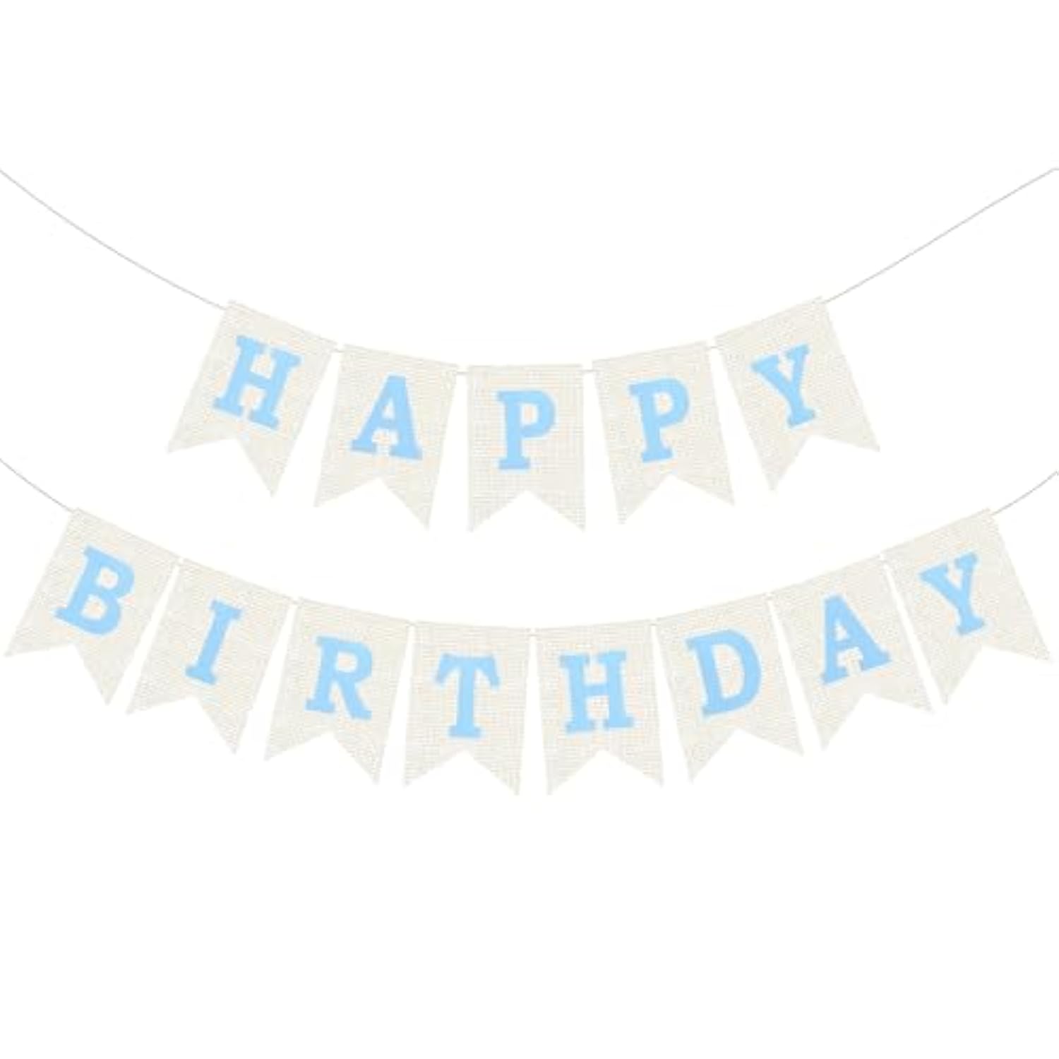 Burlap Happy Birthday Banner, Blue Assembled Happy Birthday Banner Sign Garland For Boys Girls Rustic Party Decorations