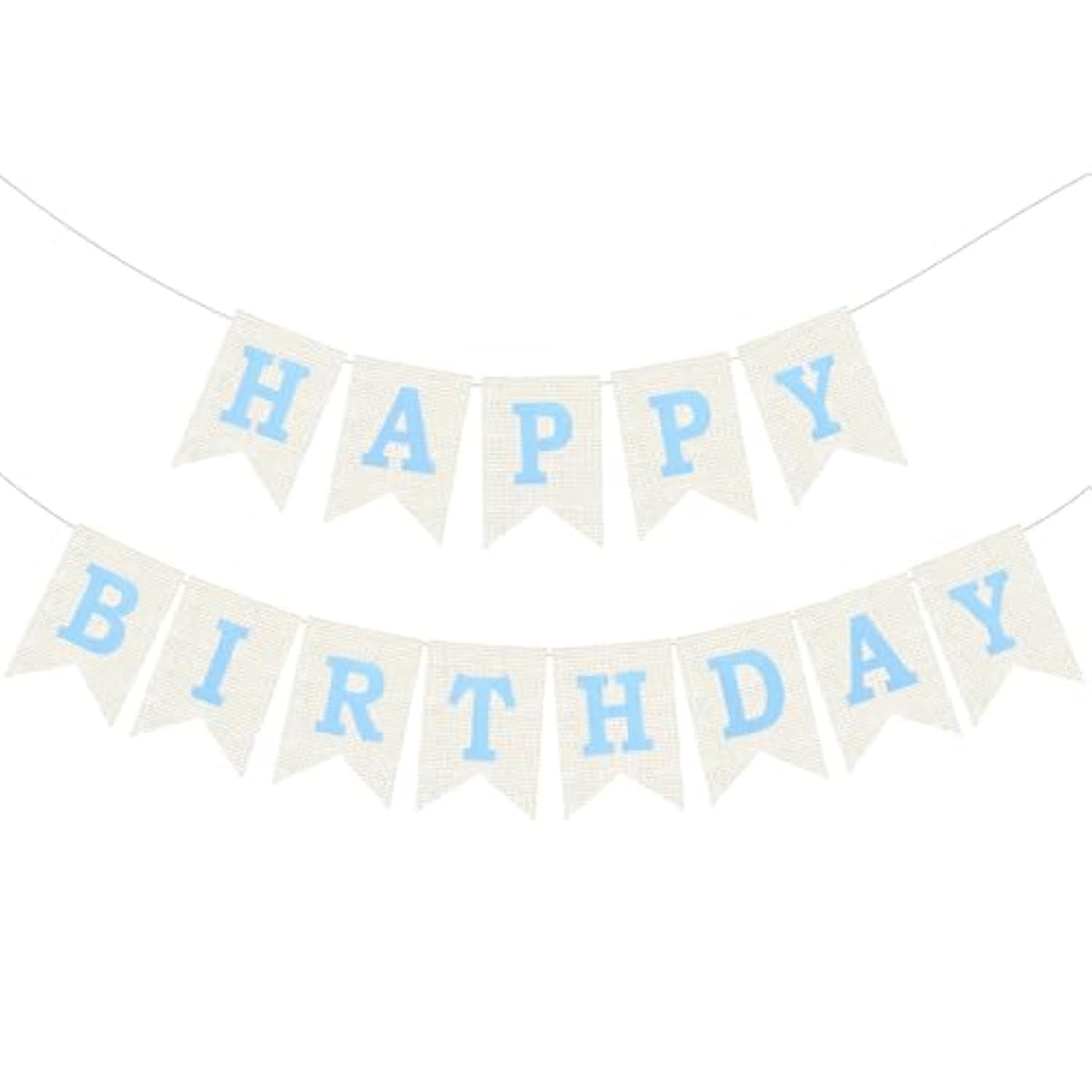 Burlap Happy Birthday Banner, Blue Assembled Happy Birthday Banner Sign Garland For Boys Girls Rustic Party Decorations