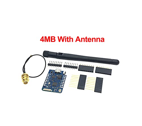Wemos D1 Mini Pro 4Mb/16Mb External Antenna Connector Nodemcu Based Esp8266 Series Antenna Esp-8266Ex Cp2104 Development Board (Development Board + Antenna 32Mbit=4Mb)