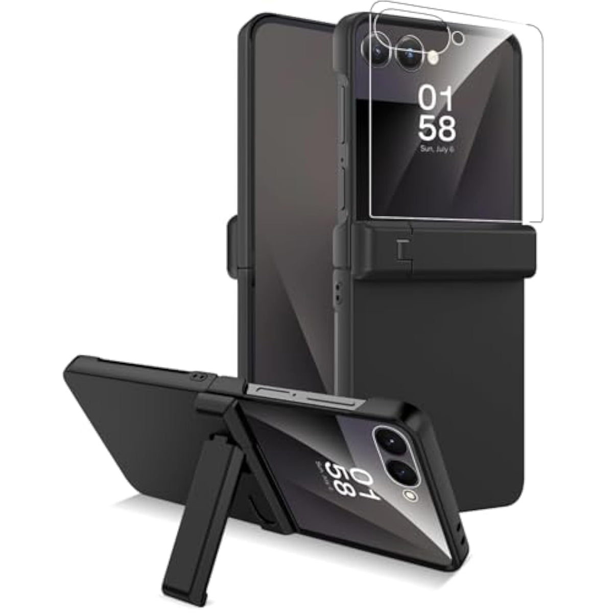 Miimall Kickstand Case for Samsung Flip 7 with Hinge Protection,[Military Grade Shockproof][Screen Protector] Anti-Scratches Nonslip Grip Full Body Cover,Rugged Flip 7 Phone Case with Stand,Black