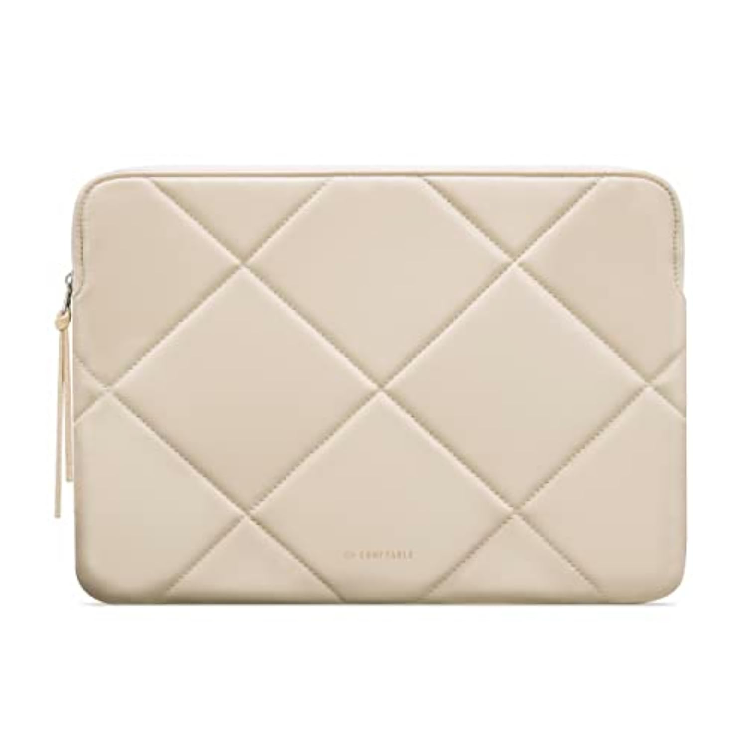Slim Cute Laptop Sleeve 13 Inch 14 Inch Compatible For Macbook Air M4 2025, Macbook Pro 13"-14" M4 M3 M2 M1, Quilted Faux Leather Computer Carrying Mac Case, Beige