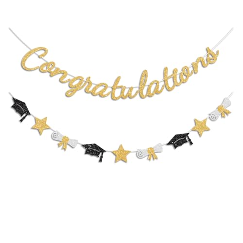 Congratulations Banner Gold Graduation Decorations Class of 2026 Prestrung Congrats Grad Banner for Middle School High School College Graduate Party Decorations