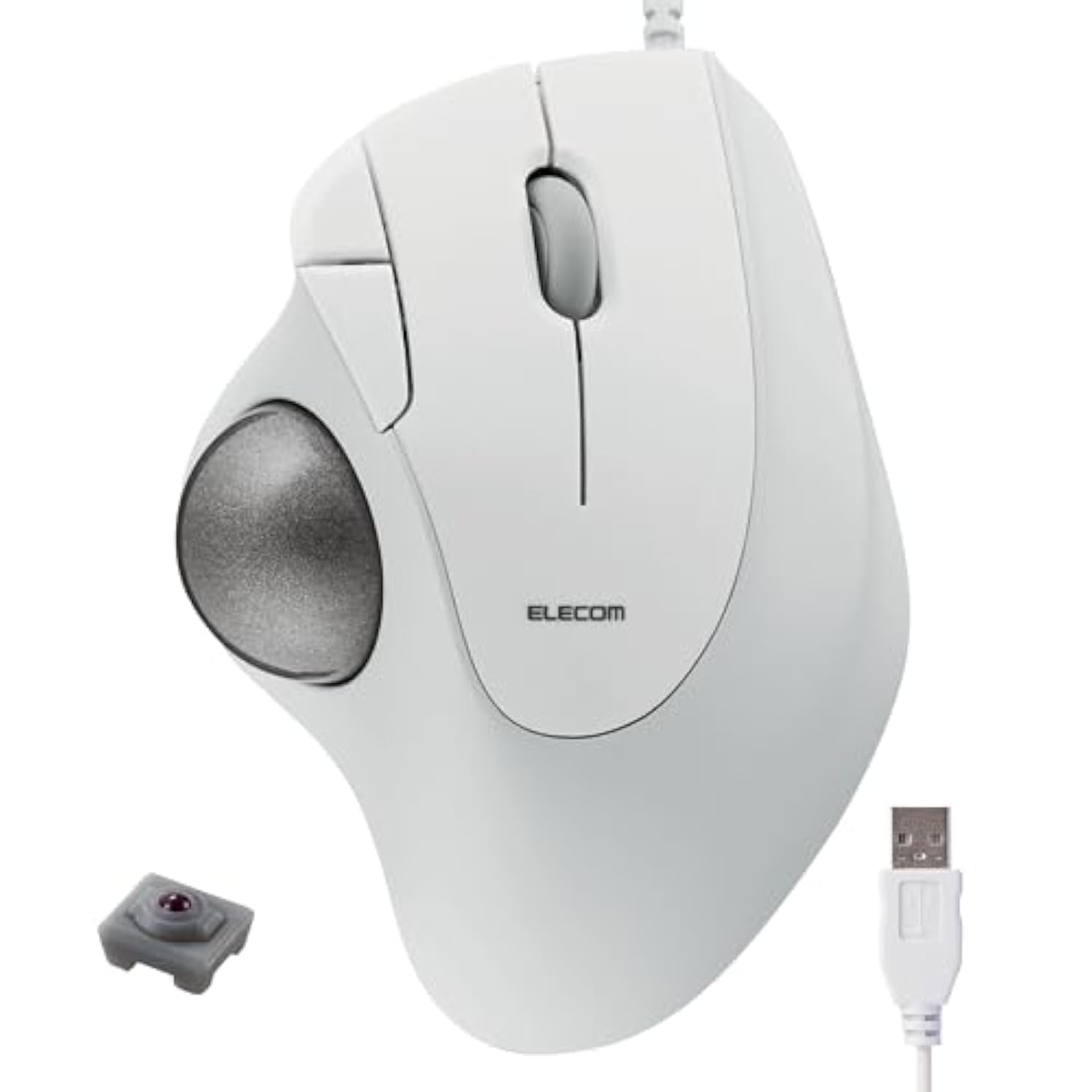 ELECOM Ergonomic Comfort Design Trackball IST Wired USB-A Connection, Smooth Tracking with Ruby Ball Bearing, 36mm Ball, Thumb Control, Compatible for Windows, PC, and Mac White (M-IT10URWH)