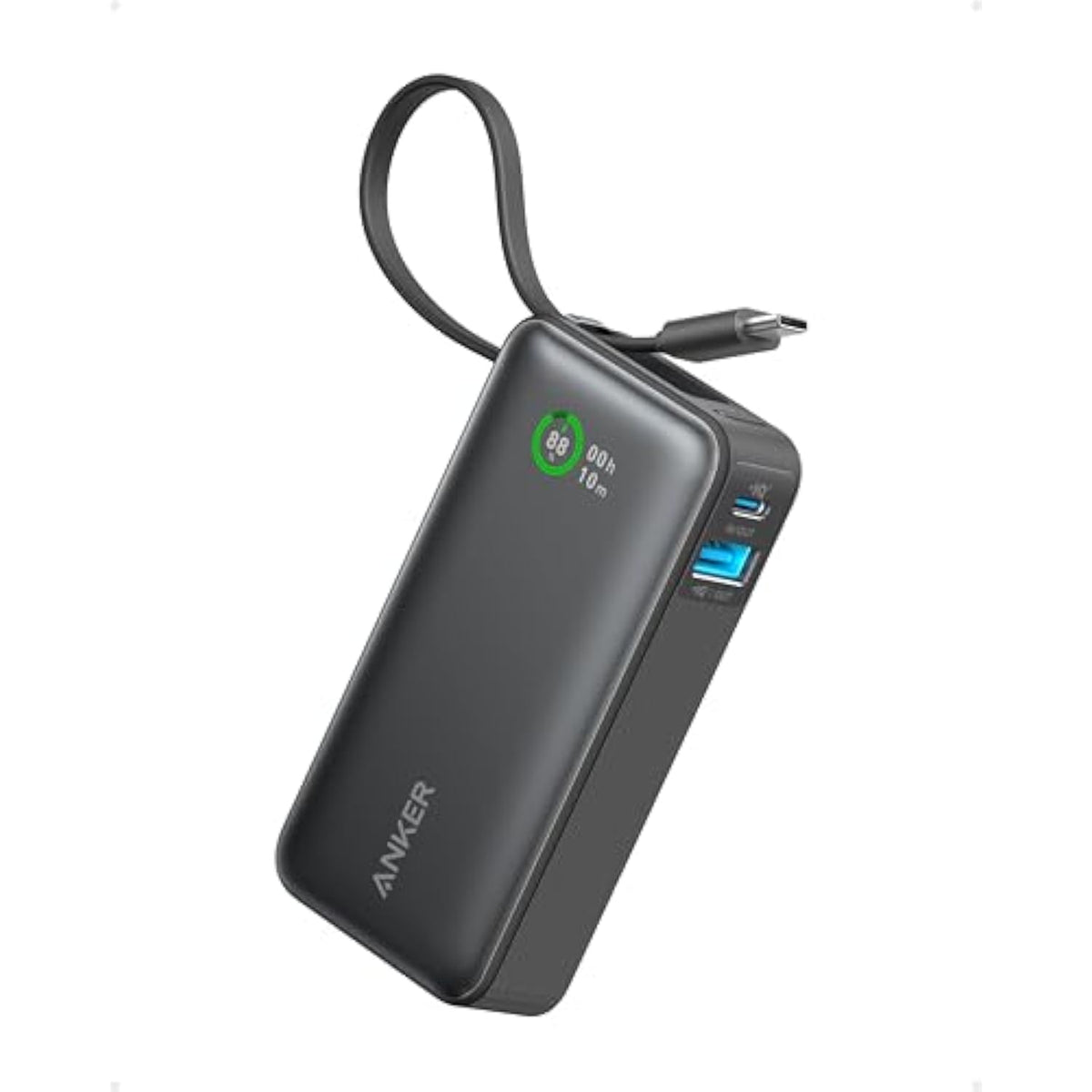 ANKER Nano Power Bank, 10,000mAh Portable Charger with Built-in USB-C Cable, 30W Recharging, 30W Max Output with USB-C&A, for iPhone 16/15 Series, MacBook, Galaxy, AirPods, and More