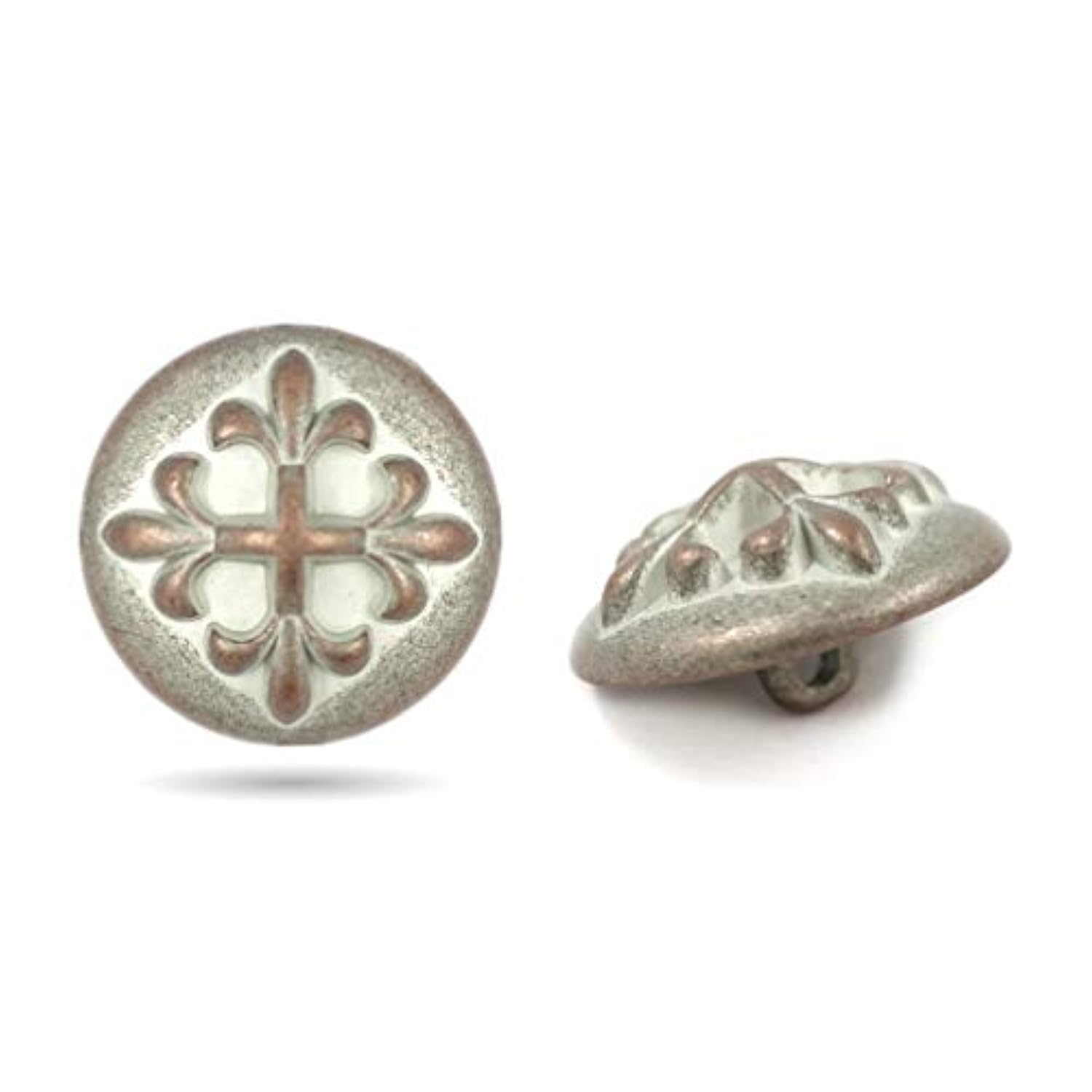 10 Pieces Baroque Cross Metal Shank Buttons. 20Mm (3/4 Inch) (Copper W