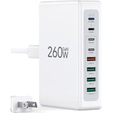 2025 Latest Charging Station, 260W Usb C Charger Block, Gan Iii 8-Port Fast Type C Charging Hub, 100W Laptop Power Adapter For Macbook Pro/Air, Dell Xps, Steam Deck, Ipad Pro, Iphone 16/15, Galaxy S25