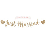 Pre-Strung Just Married Banner - No Diy - Gold Glitter Wedding Party Banner In Script - Pre-Strung Garland On 6 Ft Strand - Gold Wedding Reception Party Decorations & Decor. Did We Mention No Diy