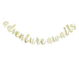 Adventure Awaits Banner, Gold Glitter Sign Garlands For Travel Theme Party, Moving/Graduation/Retirement Party Supplies Decorations