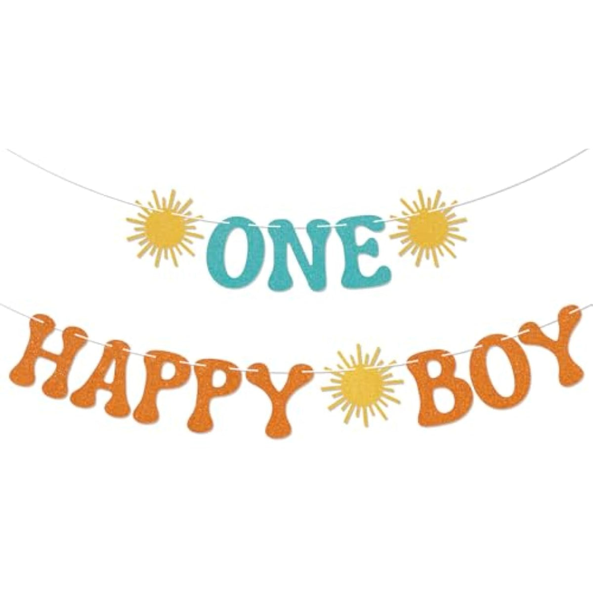 One Happy Boy Banner - Boy'S 1St Birthday Decor, First Trip Around The Sun Decor, Sunshine First Birthday Party Decorations For Boy