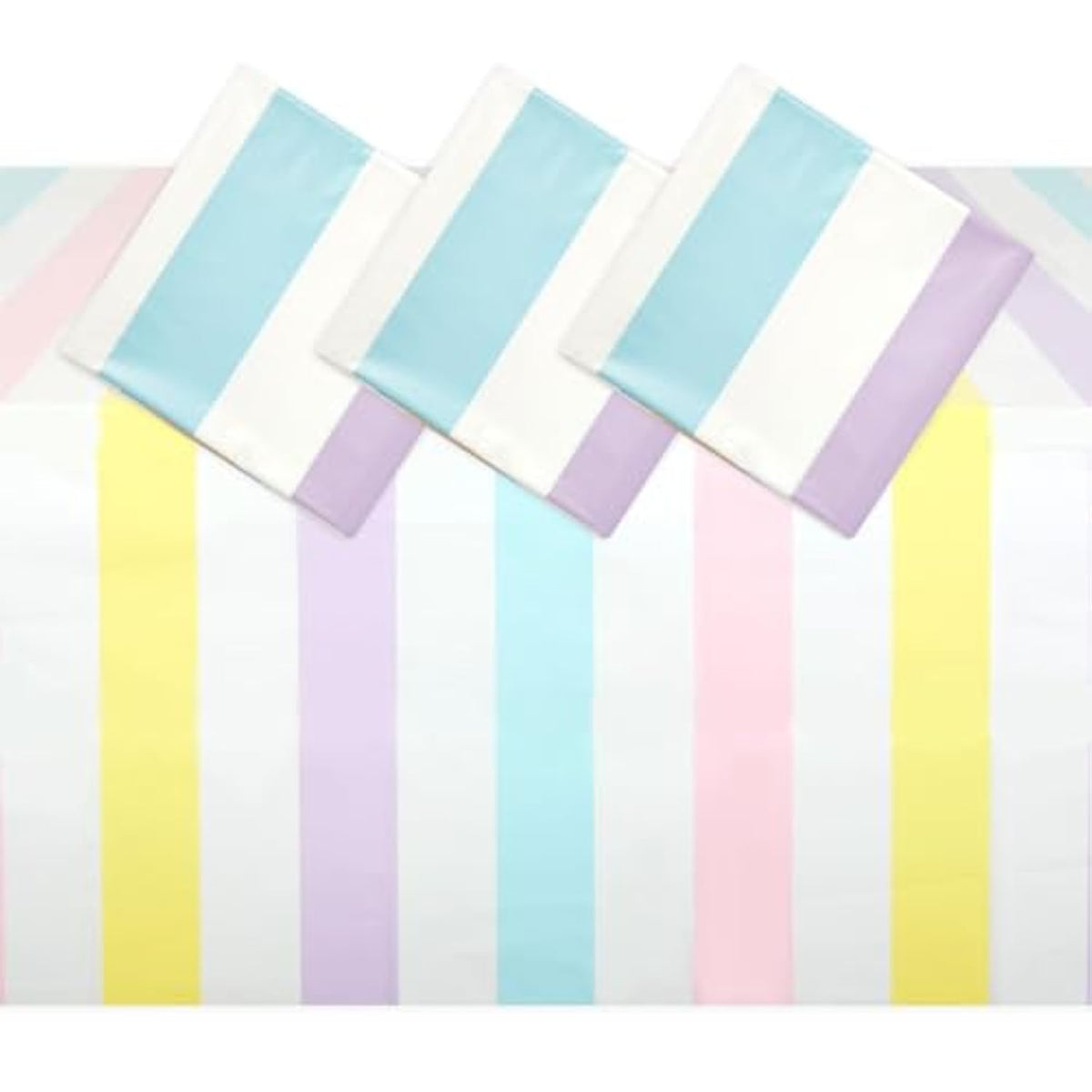 3-Pack Pastel Striped Party Tablecloths (54x108") Disposable Plastic Covers