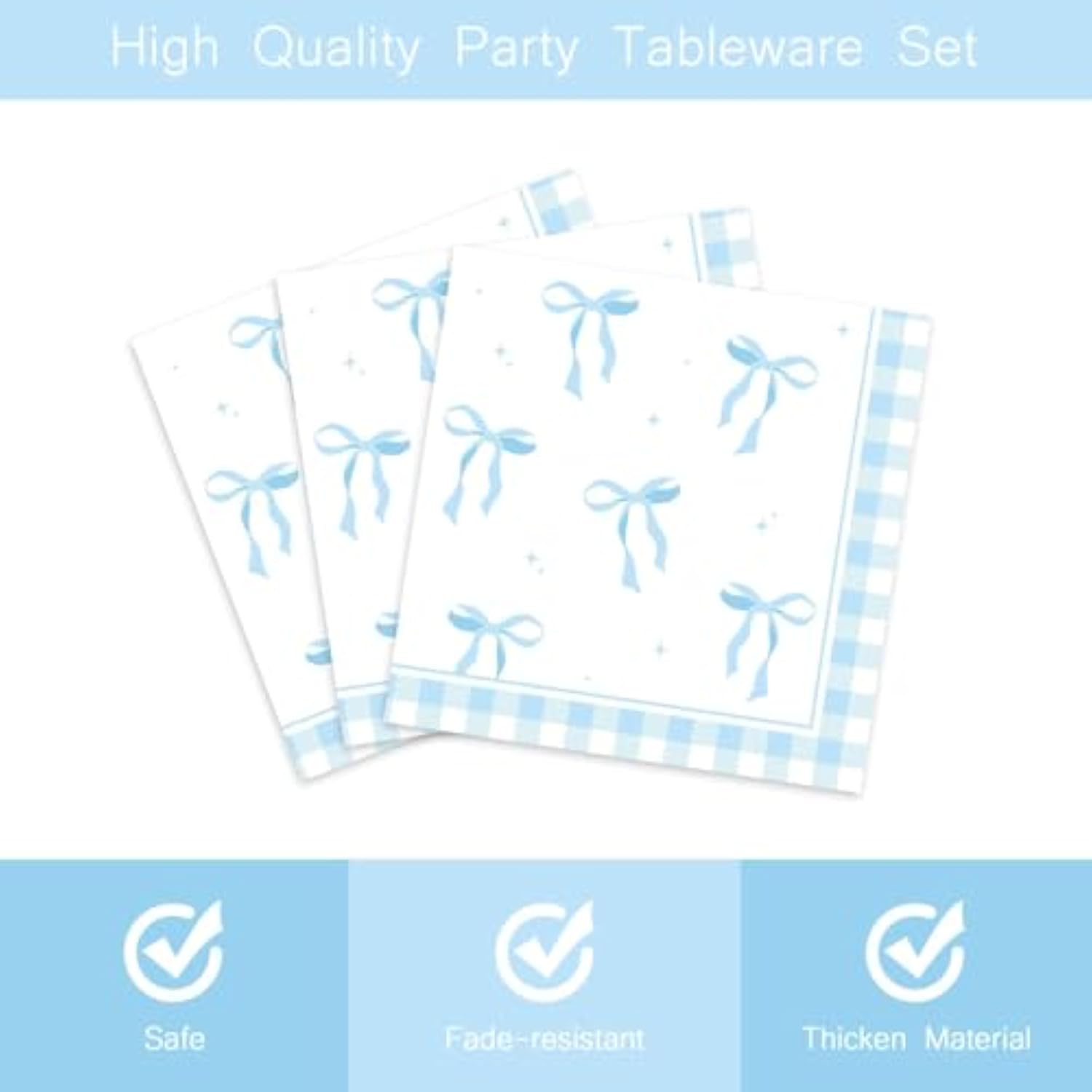 96Pcs Blue Bow Party Supplies Birthday Tableware Set Blue White Bowknot Party Plates And Napkins For Baby Boy Girl Bow Birthday Dinnerware Party Favors For 24 Guests
