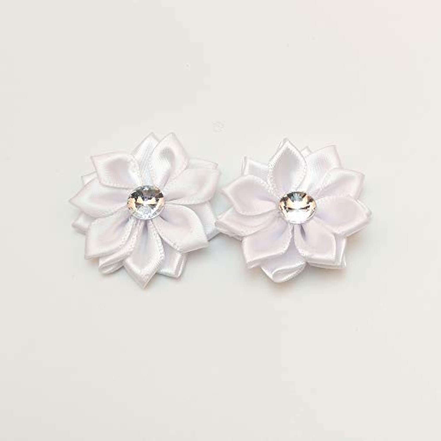 40Pcs Satin Ribbon Flower With Pearl Wedding Diy Appliques (White)