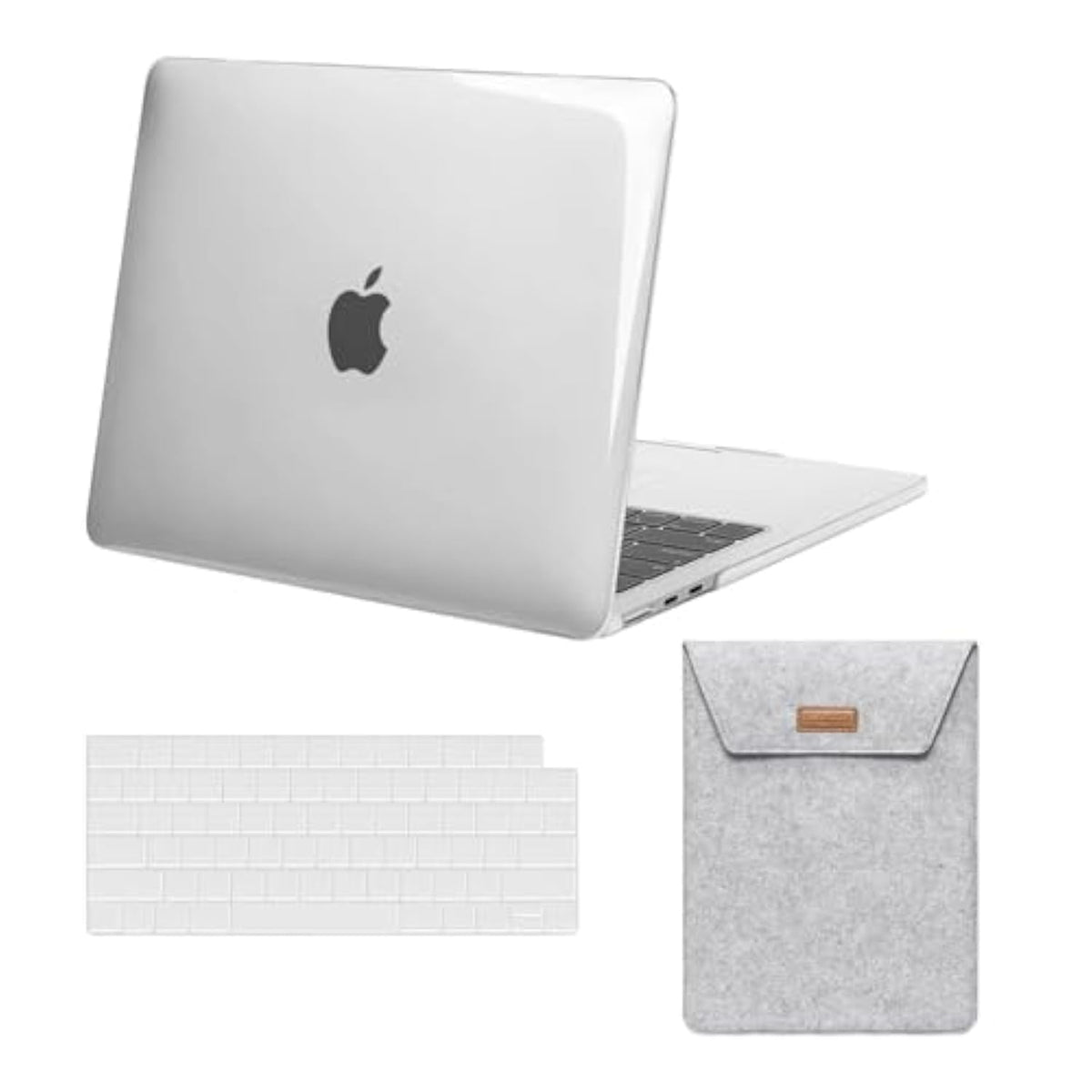 MOSISO Compatible with MacBook Air 13 inch Case 2025 2024 2023 2022 M4 A3240 M3 A3113 M2 A2681, Plastic Hard Shell&Flap Felt Sleeve Bag & Keyboard Cover for MacBook Air 13.6 inch Case, Clear & Gray