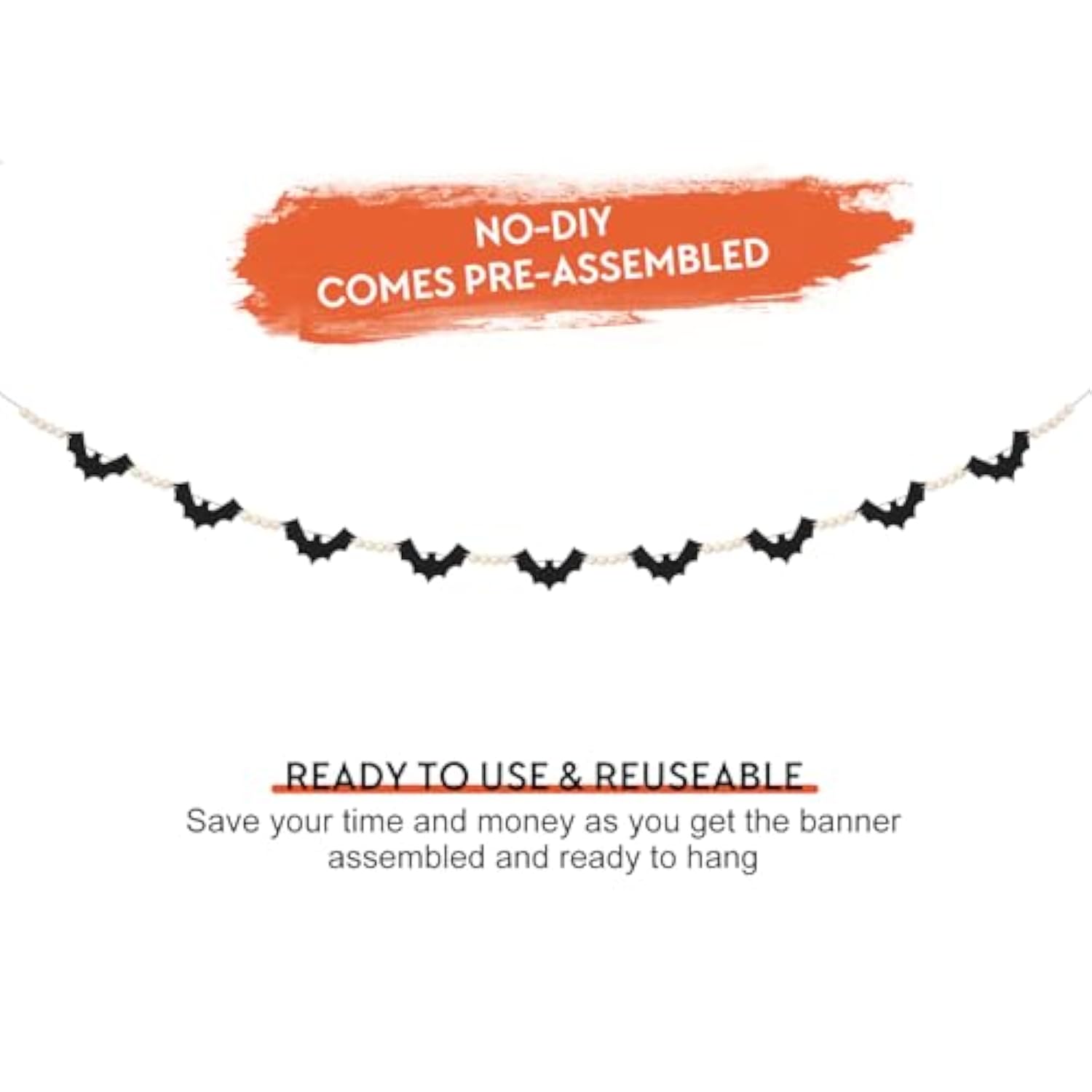 Halloween Decorations Garland, Felt Bats Halloween Decor Banner With Wood Beads For Fireplace Mantel Walls Home Indoor