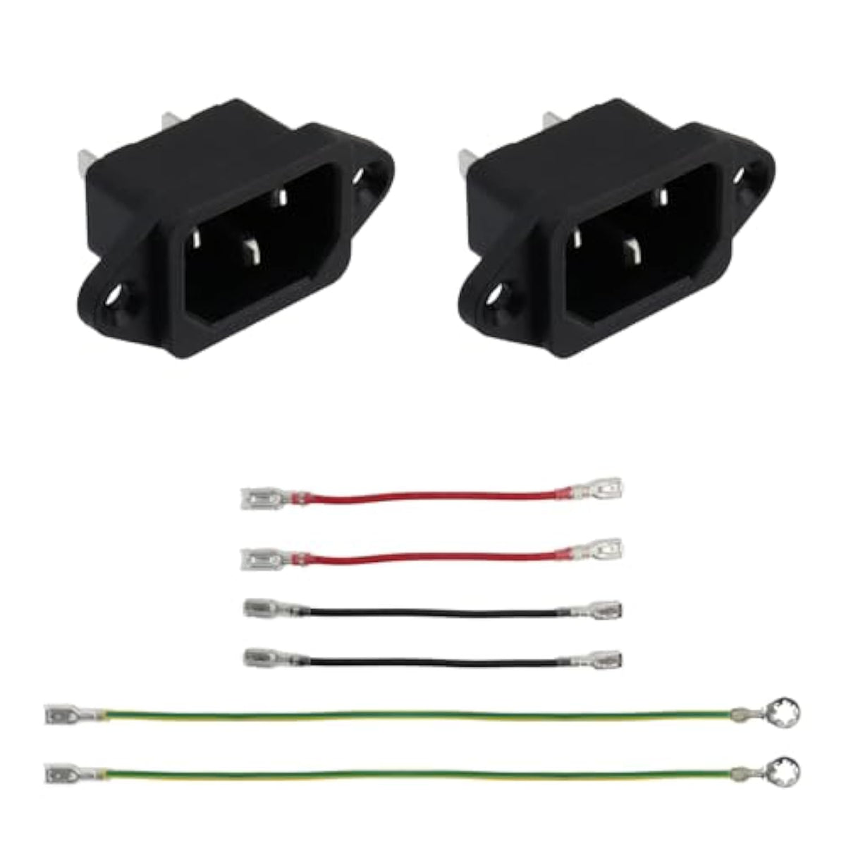2Pcs Iec 320 C14 Male 3 Pins Screw Mount Inlet Ac Power Plug Adapter Connector Socket Ac 250V 10A Black With Wires