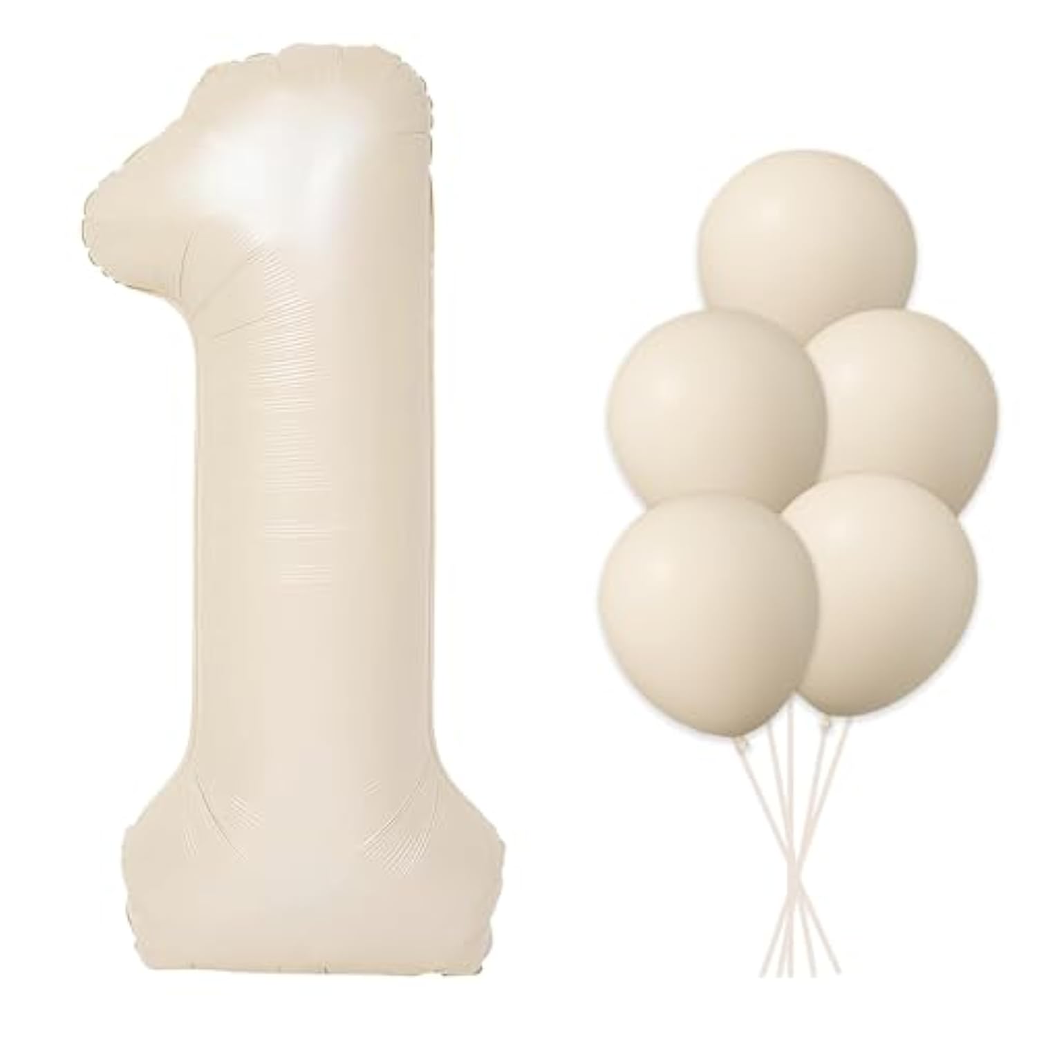 40" Beige Number 1 Balloon with Matching Latex Balloons 1st Birthday Decor