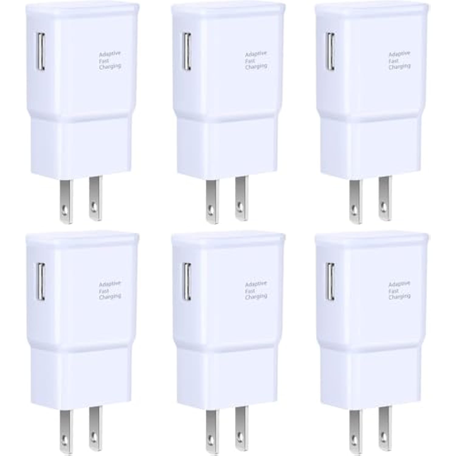 Adaptive Fast Charging Wall Charger Adapter, 6-Pack Fast Charging Block Travel Usb Charger Box Compatible Samsung Galaxy S10 S9 S8 S7 S6 Note 8 9, Iphone, Lg, Htc And More (White)