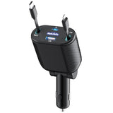 Retractable Car Charger 4 In 1 Fast Charging Adapter 62W Retractable Type-C/Usb-I Cables And Usb C/Usb A Qc & Pd Devices For Iphone 16/15/14/13/12Pro Max Plus,Ipad,Airpods, Galaxy