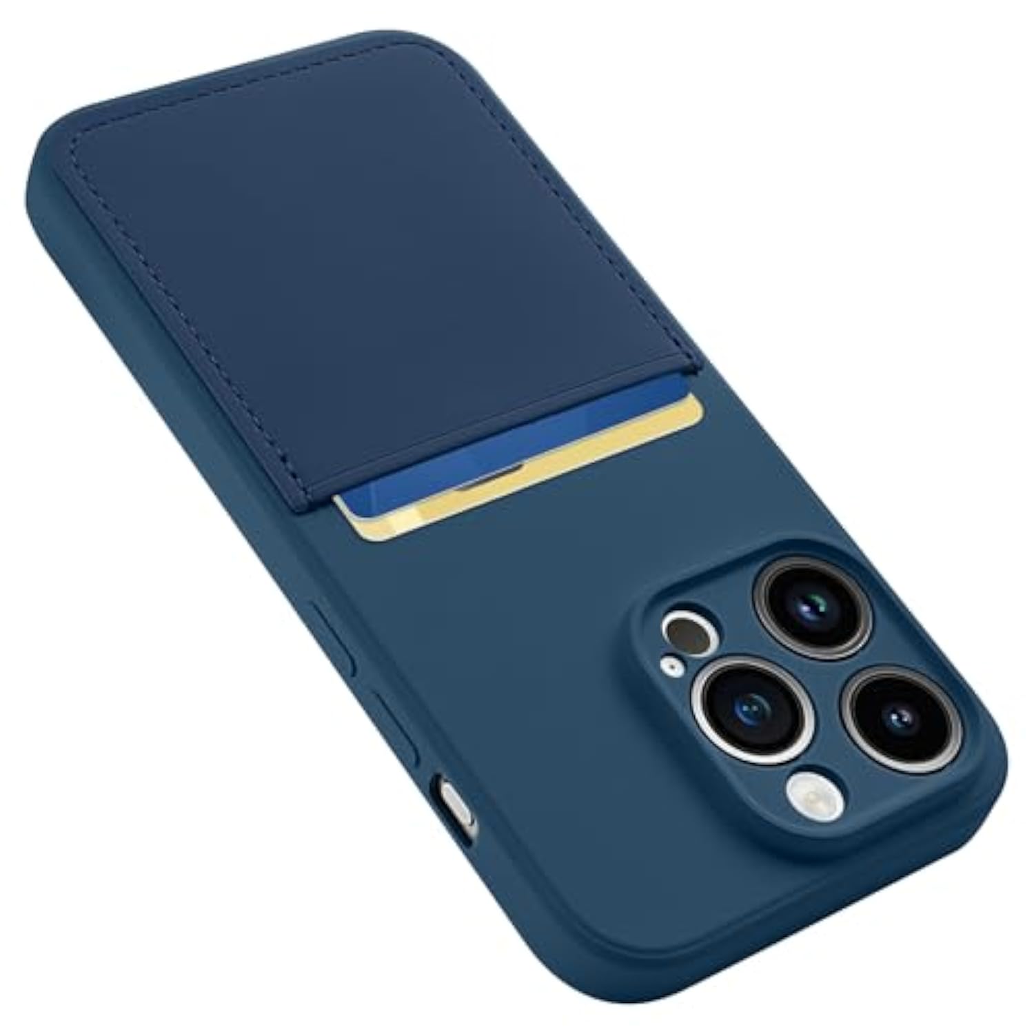 Designed For Iphone 14 Pro Case With Card Holder For Women Men Soft Liquid Silicone Cover [Microfiber Lining] Full Camera Protection Shockproof Slim For Iphone 14 Pro Case Wallet Blue