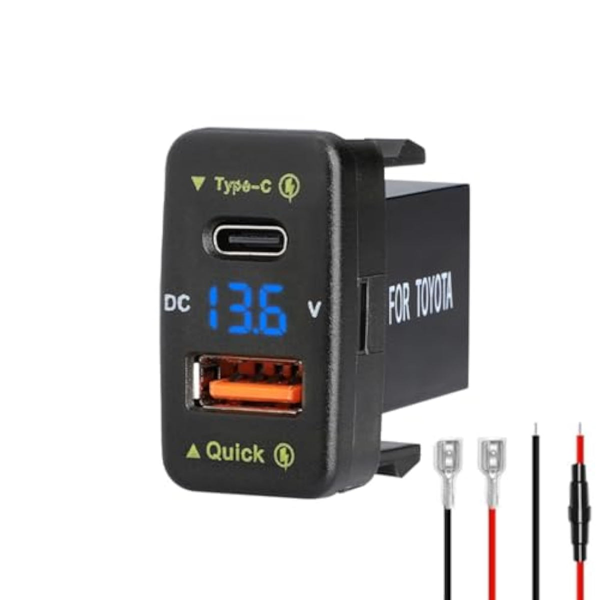 Car Charger Dual 18W Usb Pd+Qc3.0 Fast Charge For Toyota, Type C Usb Car Power Socket With Led Voltmeter Display, Compatible With 12/24V Cars(1.6 * 0.9Inch)