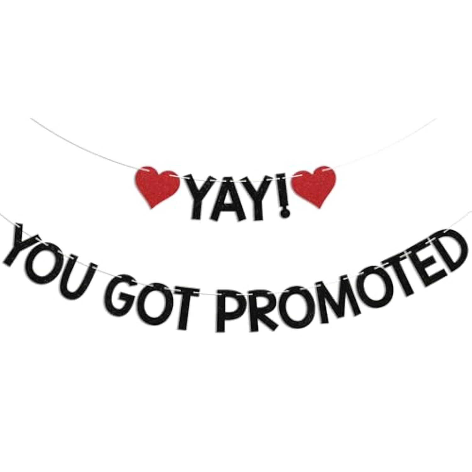 Yay! You Got Promoted Banner - Congrats On Your Promotion Decor, Congratulations, Job Promotion Party Decorations Black Glitter