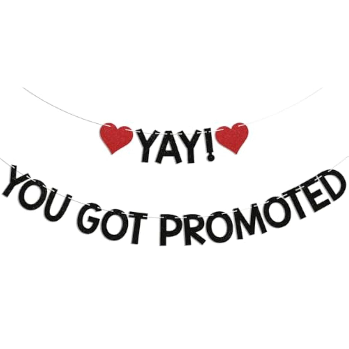 Yay! You Got Promoted Banner - Congrats On Your Promotion Decor, Congratulations, Job Promotion Party Decorations Black Glitter