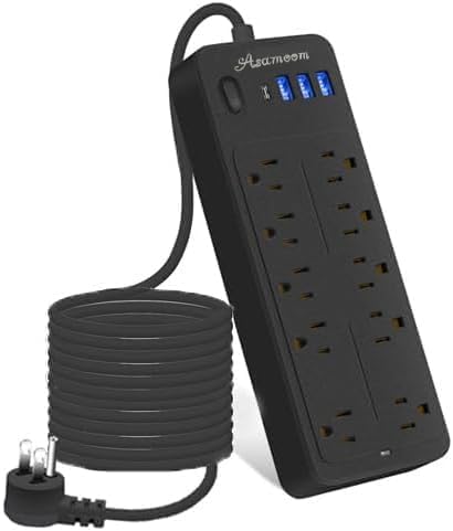 20FT Surge Protector Power Strip 10 Outlets 4 USB Ports 1 USB C 1700J Black