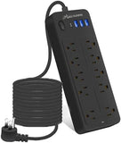 20FT Surge Protector Power Strip 10 Outlets 4 USB Ports 1 USB C 1700J Black