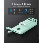 Portable Charger, 22.5W Power Bank 10000Mah, Usb-C Cable In & Out Fast Charging Battery Pack, Compact Travel Essential 4 Outputs 3 Inputs For Iphone 16 15 14 13,Samsung, Android Etc-Green