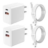 Iphone 15 14 Pro Max Charger Fast Charging, 20W Dual Port Usb-C Fast Wall Charger Block With 6.6Ft 2-In-1 Long Usb-C To Usb-C&L-Ightning Cable Cord For Iphone 15/14/Plus/Pro/Pro Max /13/12/Ipad -2Pack