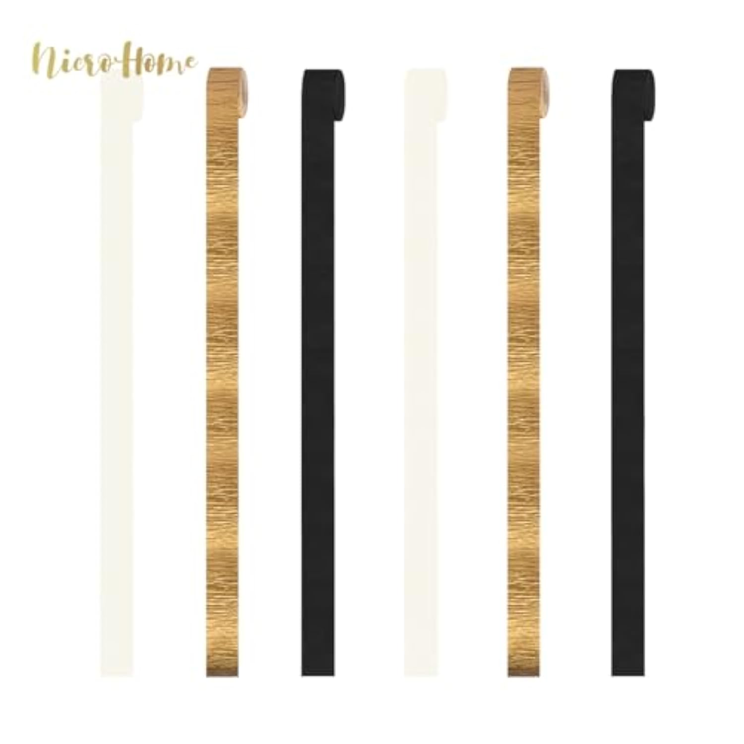 6 Rolls Black Gold Crepe Paper Streamers 82ft Party Decorations