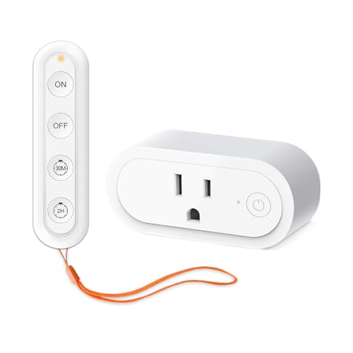 Remote Control Timer Outlet, 30-Minute/2-Hour Countdown, Auto Shut-Off Switch For Lights, Iron, Fan, Coffee Maker, Kitchen & Bedroom Use, 15 A / 1 875 W