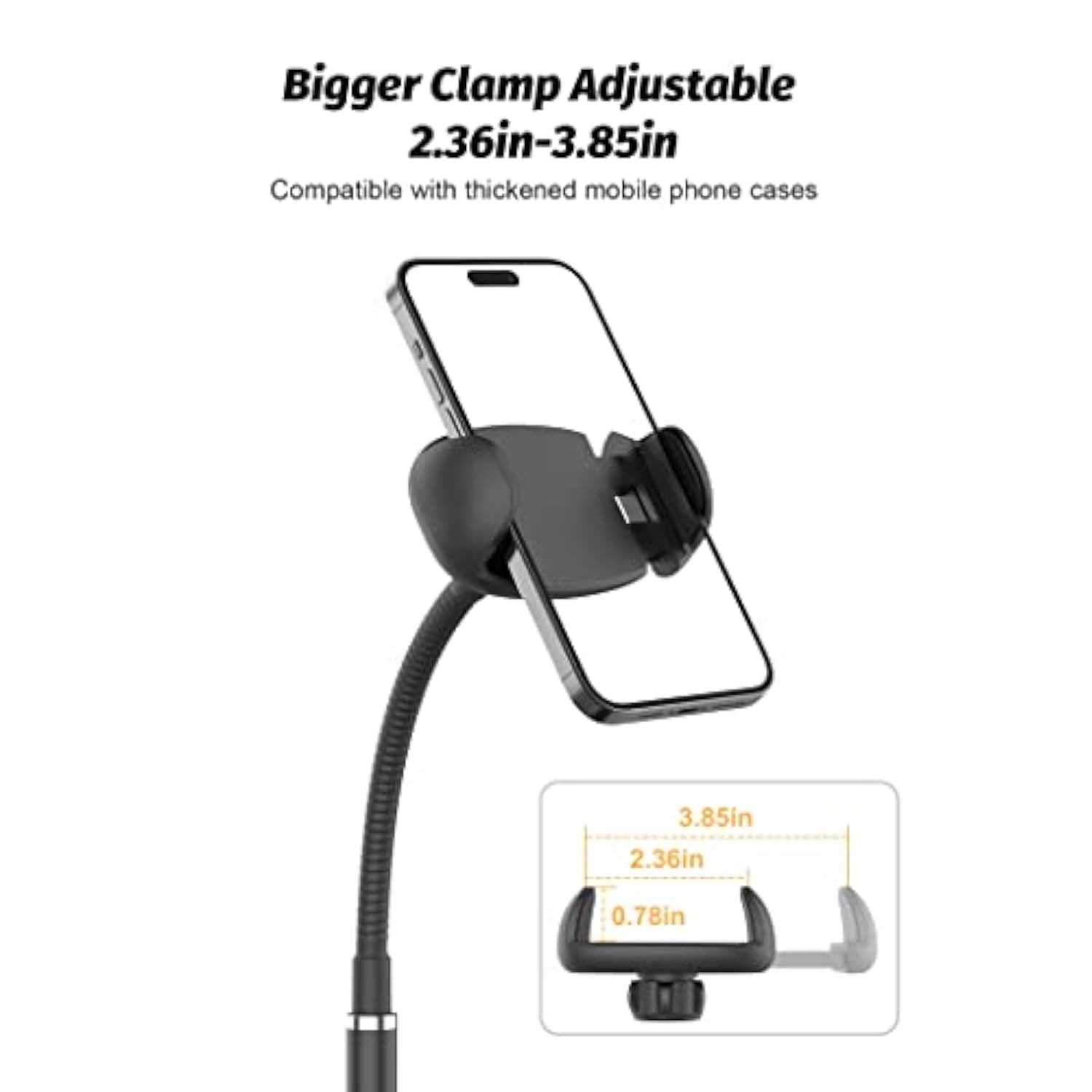 Cell Phone Stand, Adjustable Height & Angle Gooseneck Stand For Desk Flexible Arm Universal Holder, Aluminum Alloy Desktop Recording Compatible With 3.5"7" Device (Black)