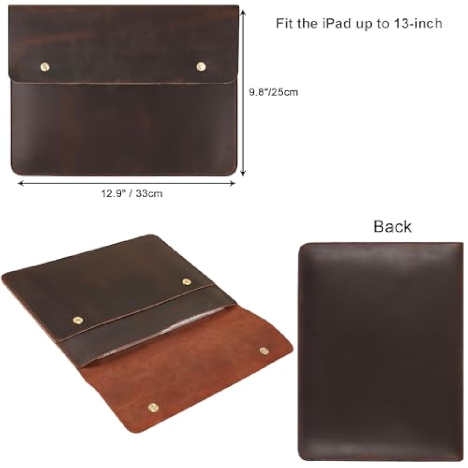 Leather Tablet Sleeve - 12.9/13 Inch Ipad Pro Sleeve, Document Holder Folio File Holder, Genuine Leather Ipad Case For Protection And Style-Dark Brown