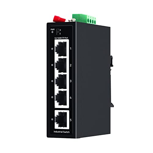 Upgrade 5 Port Industrial Din-Rail Ethernet Switch,4 Ports And 1 Uplink, 10/100Mbps Fast Ethernet, Din-Rail & Wall Mount Included,Ip30 Industrial Switch