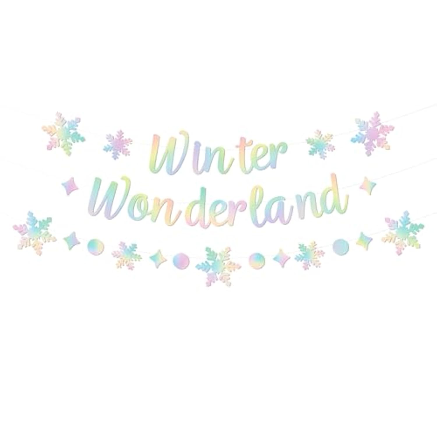 Holographic Winter Wonderland Banner, Iridescent Snowflake Garland Banner For Christmas Decoration