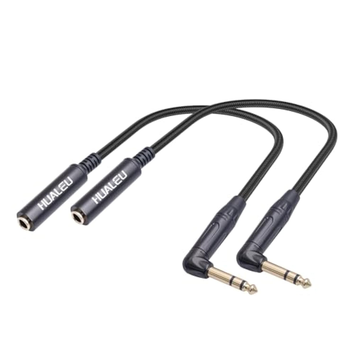 Huaelu 2Pack 1Ft Right Angle 6.35Mm Trs Stereo Male To Female Audio Cable,6.35Mm 1/4" Inch Stereo Plug Male To 1/4 Female Stereo Headphone Guitar Extension Cable Cord For Amplifiers,Headphone
