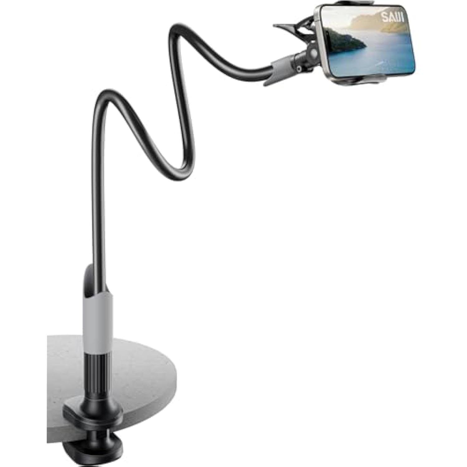 Gooseneck Bed Phone Holder, Flexible Long Arm Phone Mount For Desk, Clip Bracket Clamp Stand, Stand, Mobile Cell Phone Stand Document Camera Nintendo Switch (Black)