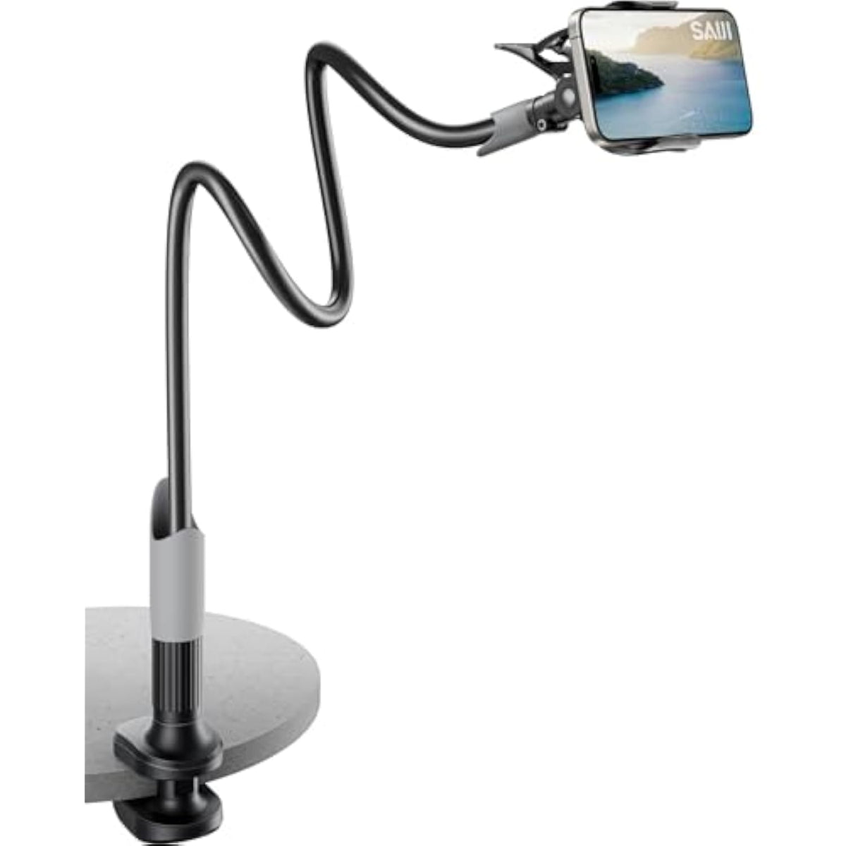 Gooseneck Bed Phone Holder, Flexible Long Arm Phone Mount For Desk, Clip Bracket Clamp Stand, Stand, Mobile Cell Phone Stand Document Camera Nintendo Switch (Black)