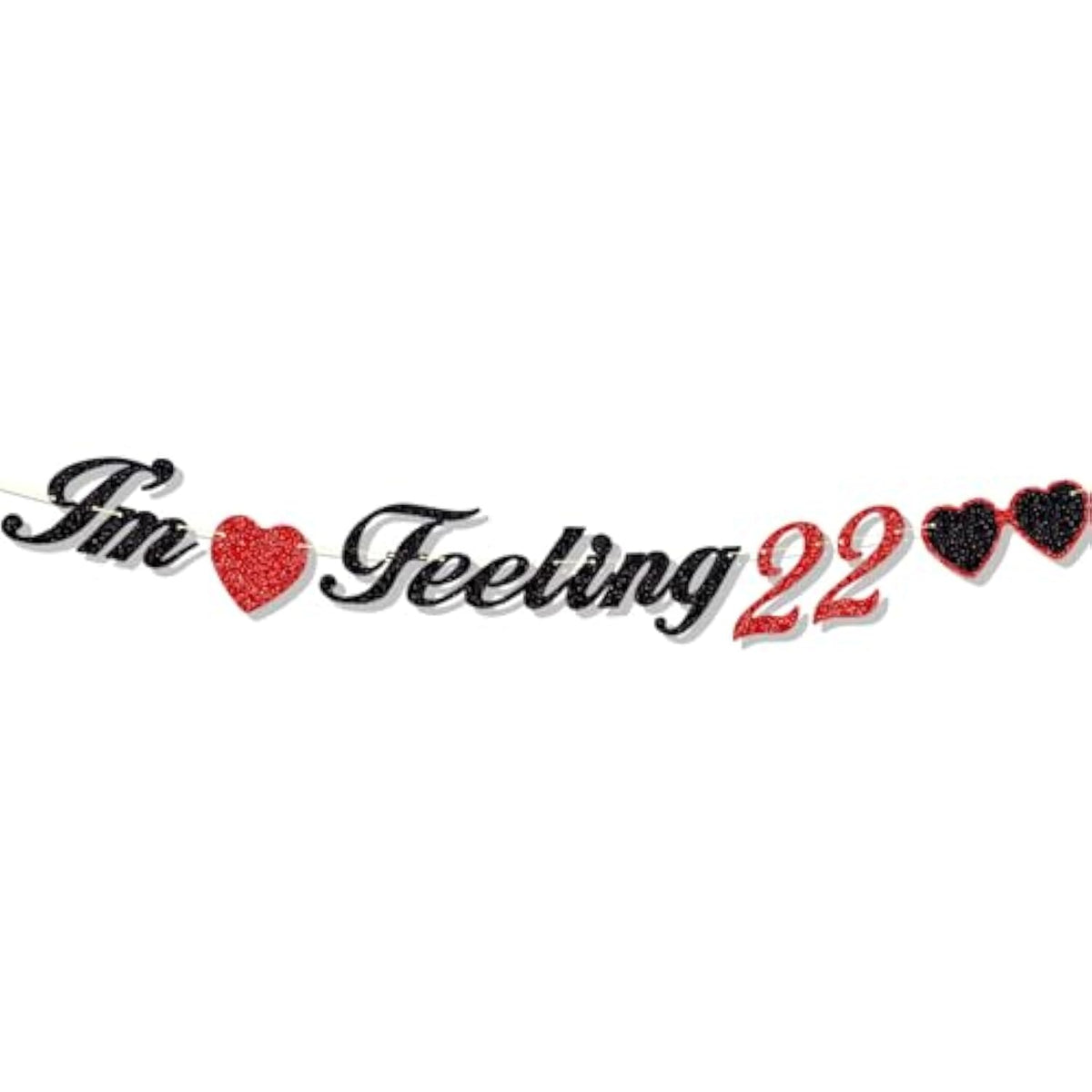 Glitter I’m Feeling 22 Banner, 22nd Birthday Black Red Music Theme Party Decor