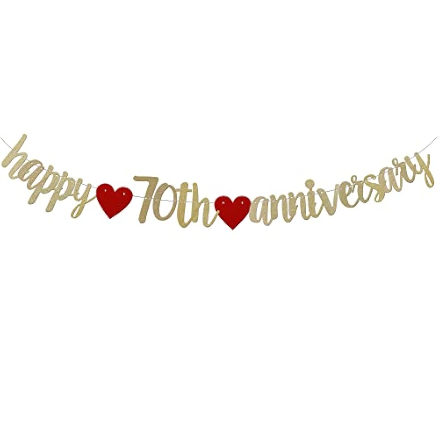 Happy 70Th Anniversary Banner Sign Gold Paper Glitter Party Decorations For 70Th Wedding Anniversary Party Supplies Letters Gold Pre-Strung